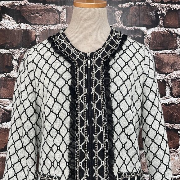 Alberto Makali Jacket NWT Knit Coat Beads Tulle Wool Black Gray Size Small S - Picture 7 of 16